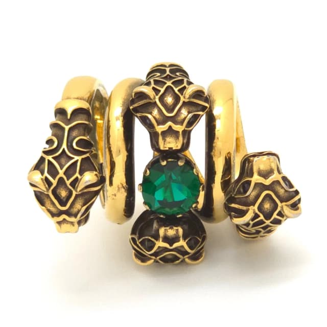 Gucci Tiger Head Double Wrap Ring Aging Gold Finish Metal Green Swarovski in Green from The Reluxe, photo 1 of 1