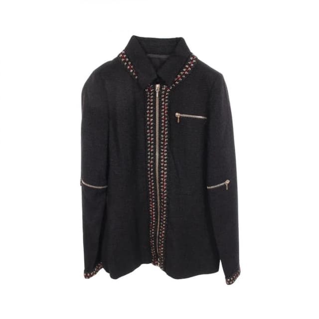 Chanel CC Logo Button Zip Wool Silk Jacket Black in Black Silk from The Reluxe, photo 1 of 1