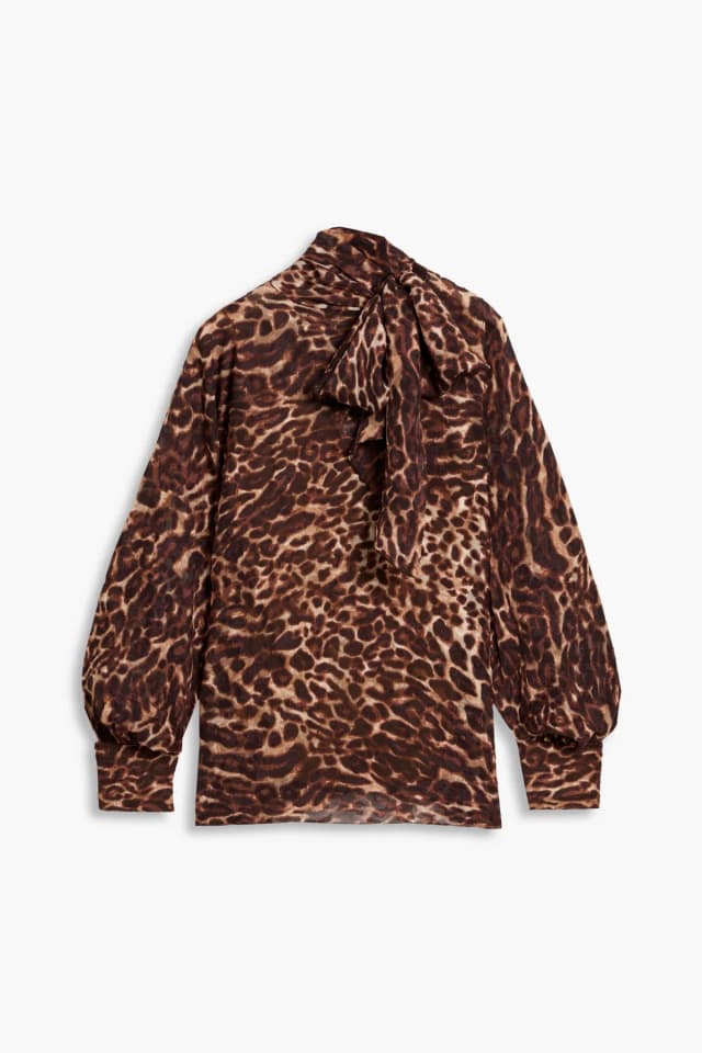 Mikael Aghal Leopard-Print Fil Coupé Chiffon Pussy-Bow Blouse in Animal print, image 1 of 1 from THE OUTNET
