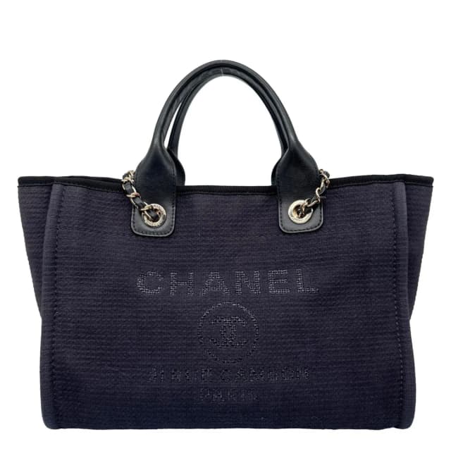 Chanel Deauville Small Mixed Fibers Tote Bag Navy Blue in Navy Leather from Dallas Designer Handbags, photo 1 of 1