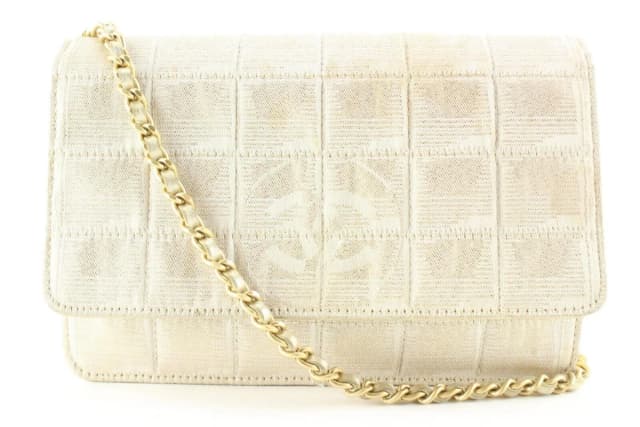 Chanel Chocolate Bar Quilted Iridescent Canvas Wallet on Chain in Brown Canvas from Bagriculture, photo 1 of 1