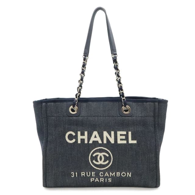 Chanel Deauville Tote MM Shoulder Bag Denim Navy Silver in Navy Denim from The Reluxe, photo 1 of 1