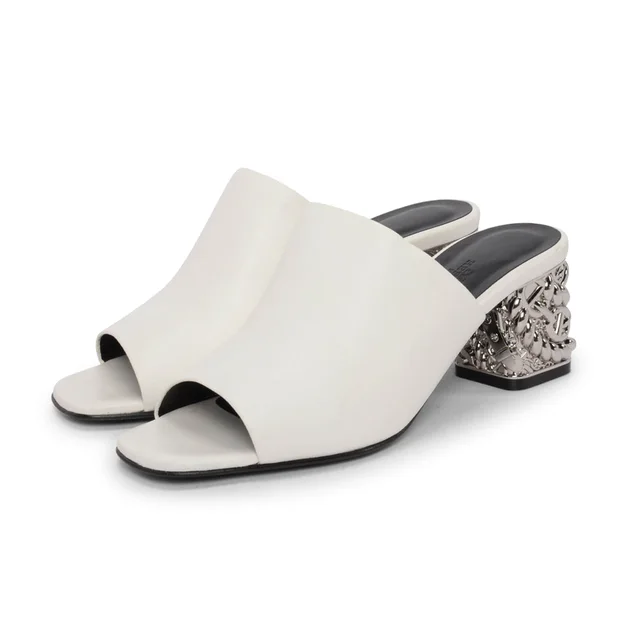 Hermès Glossy 60 Sandals 38 in White Lambskin from Blue Spinach, photo 1 of 1