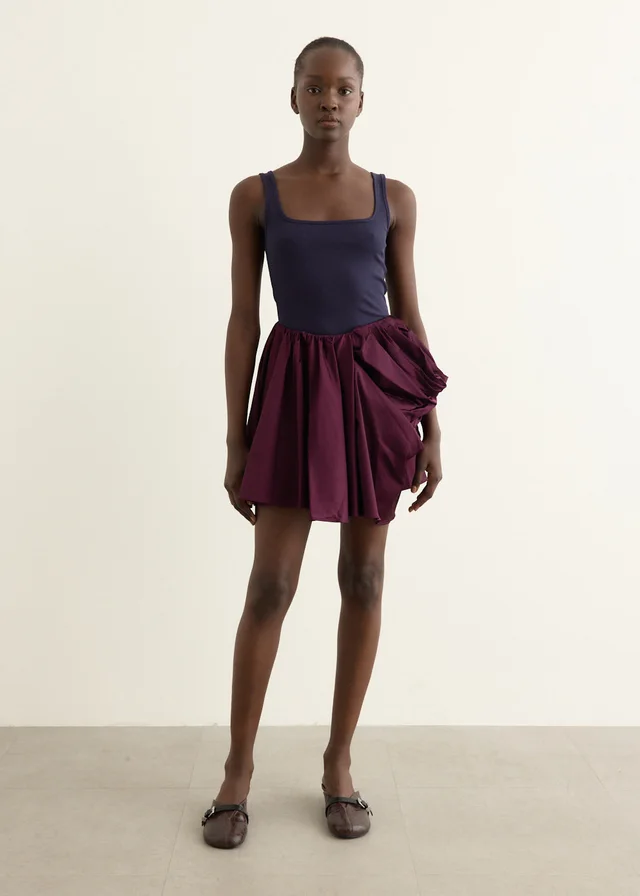Ganni Technical Stretch Satin Draped Mini Skirt in Mauve Wine 07H, image 1 of 1 from Incu