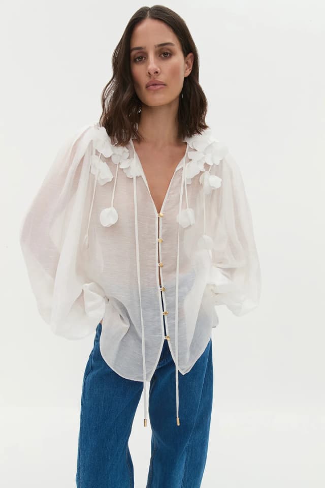 AJE Camille Flower Blouse in IVORY, image 1 of 1 from Aje