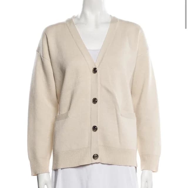 TOTEME Women's Cardigan - Cream/Tan - XS in brown|neutral Wool from Depop, photo 1 of 1