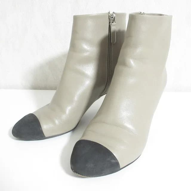 Chanel Logo Heels Bicolor Side Zip Short Boots 35C Greige Black Autumn Winter in Black from The Reluxe, photo 1 of 1