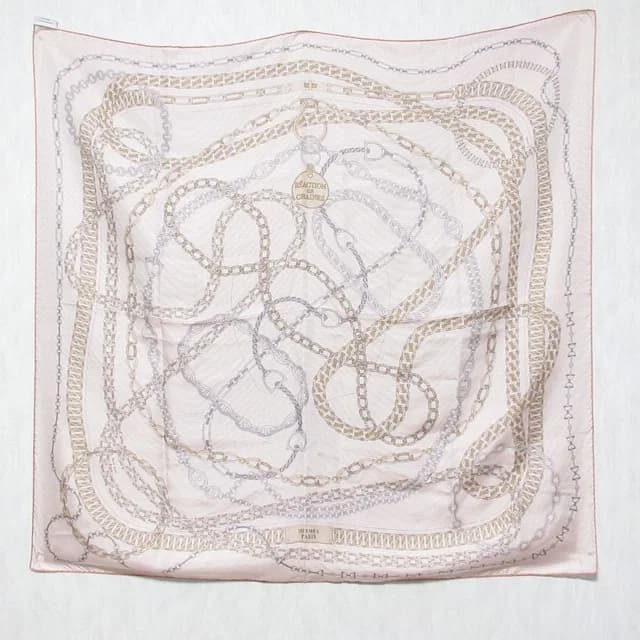 Hermès Carre 90 Reaction en Chaine D'ancre Motif Silk Scarf White Orange Gray in White Silk from The Reluxe, photo 1 of 1