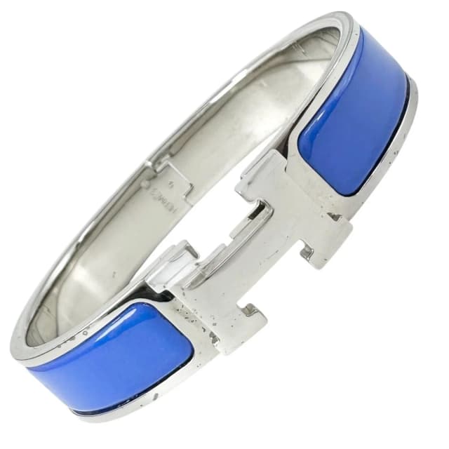 Hermès Click Enamel Silver Blue Bangle Bracelet in Blue from The Reluxe, photo 1 of 1