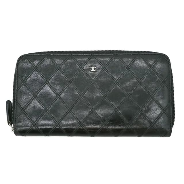 Chanel Black Quilted Lambskin Long Zip Around Wallet in Black Lambskin from Clotheshorse Anonymous, photo 1 of 1