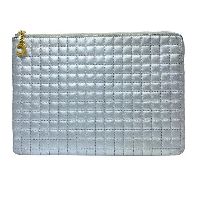 Celine C Charm Clutch Pouch Quilted Leather Silver Lightweight Capacity in Silver Leather from The Reluxe, photo 1 of 1