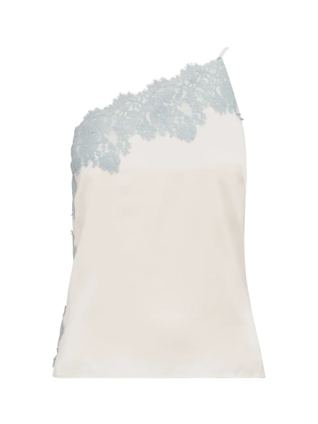 Forever New Adele One Shoulder Lace Trim Blouse White in Champagne, image 1 of 1 from Fenwick