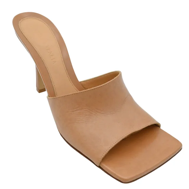 Bottega Veneta Dark Beige Leather Square Toe Heeled Mules in Beige Leather from Clotheshorse Anonymous, photo 1 of 1