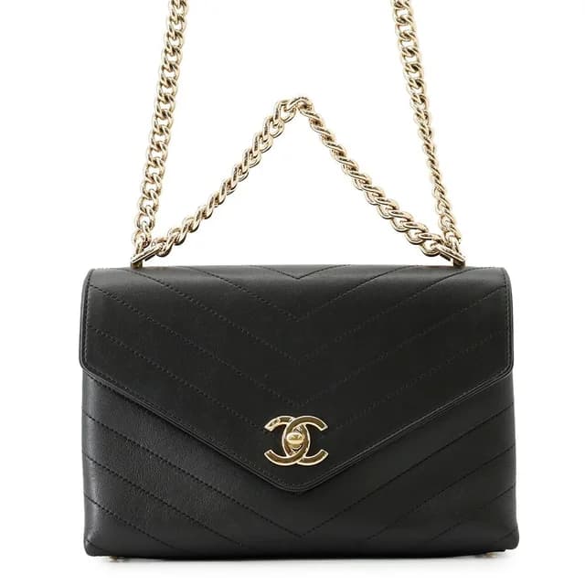 Chanel Chain Shoulder Bag Blanc CC Logo Leather Stitch Black 2-Way in Black Leather from The Reluxe, photo 1 of 1
