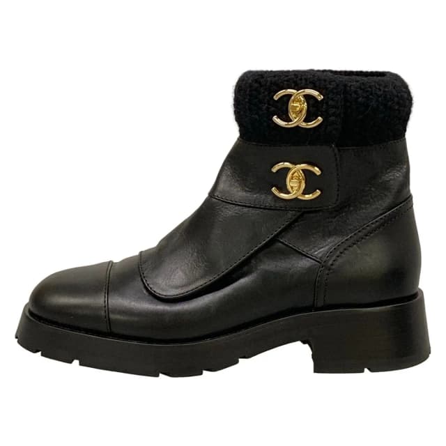 Chanel Short Boots Black CC Logo Fleece Leather in Black Leather from The Reluxe, photo 1 of 1