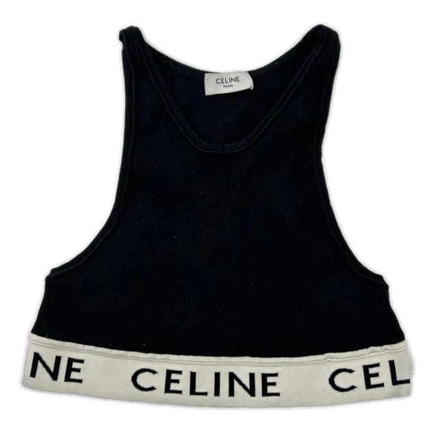 Celine Black Logo Calfskin Chic Knit Tank Top XS Sweater in Black Calfskin from The Reluxe, photo 1 of 1