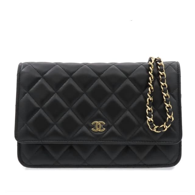 Chanel Chain Wallet Quilted Shoulder Bag Black Gold Lambskin in Black Lambskin from The Reluxe, photo 1 of 1