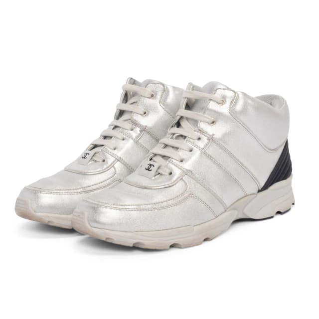 Chanel Metallic Leather High Top Sneakers 39 in Silver Leather from Blue Spinach, photo 1 of 1