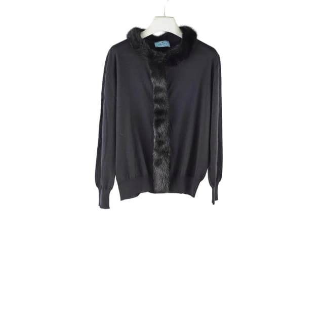 Prada Mink Black Cardigan Size 44 in Black Silk from The Purse Affair, photo 1 of 1