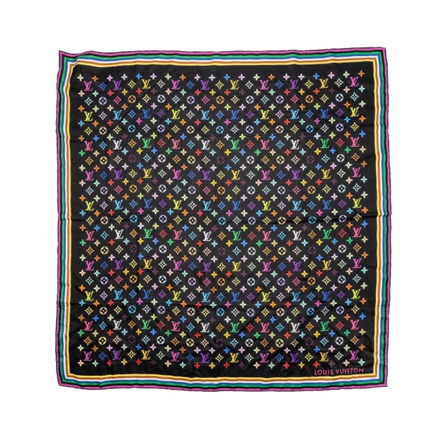 Louis Vuitton X Takashi Murakami 90cm silk monogram black multicolor square scarf in Black Silk from EMIER, photo 1 of 1