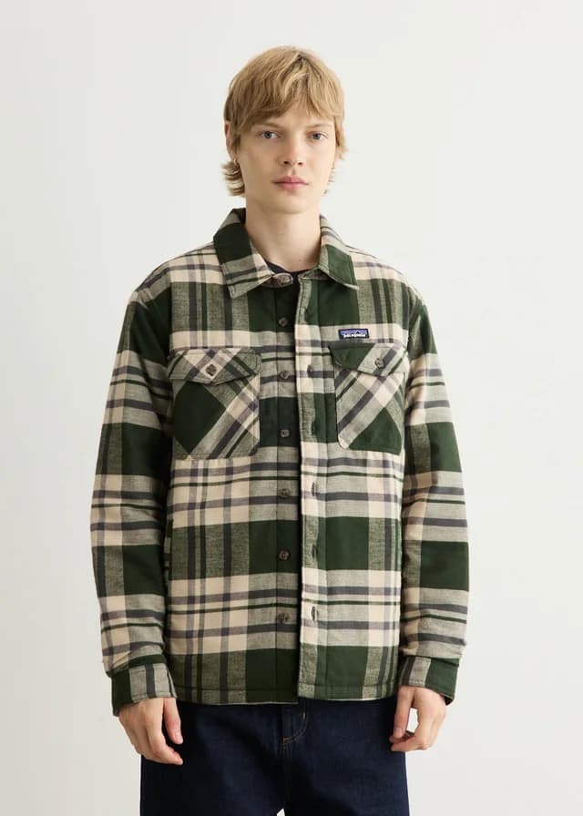 Patagonia Lightweight Insulated Fjord Flannel Shirt in Ashore: Old Growth Green, image 1 of 1 from Incu