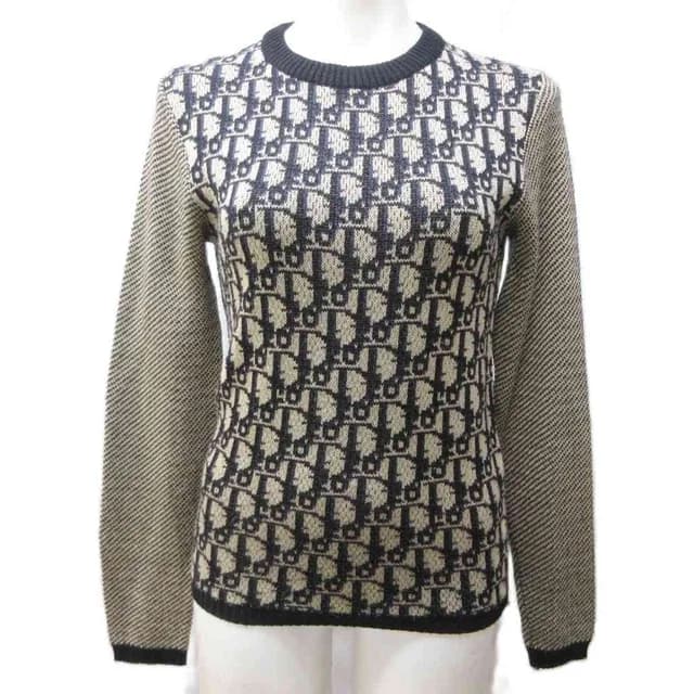Dior Tricots Oblique Knit Sweater Logo Pattern Crew Neck Long Sleeve 42 M Beige in Beige Resin from The Reluxe, photo 1 of 1