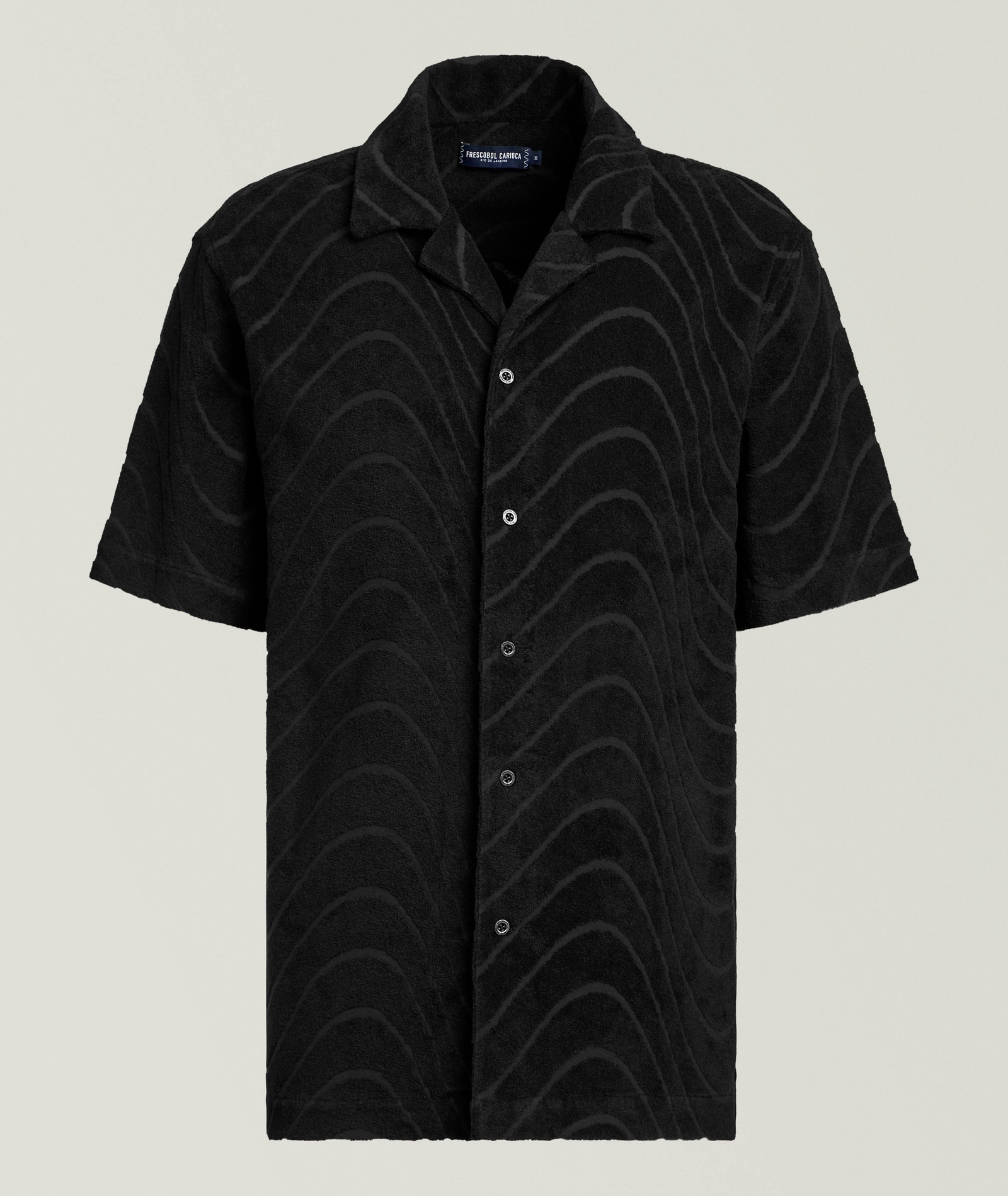 Frescobol Carioca Roberto Jacquard Terry Cotton Shirt in Black Cotton & Cotton Blends, image 1 of 1 from Harry Rosen