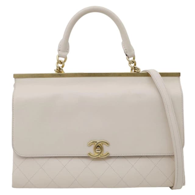 Chanel Coco Luxe Flap Quilted Lambskin Leather Top Handle Shoulder Bag Off White in White Lambskin from Dallas Designer Handbags, photo 1 of 1