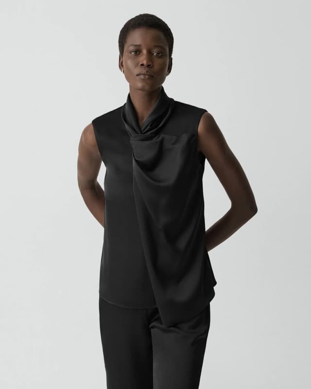 Theory Twisted Split Blouse in Satin, image 1 of 1 from Theory