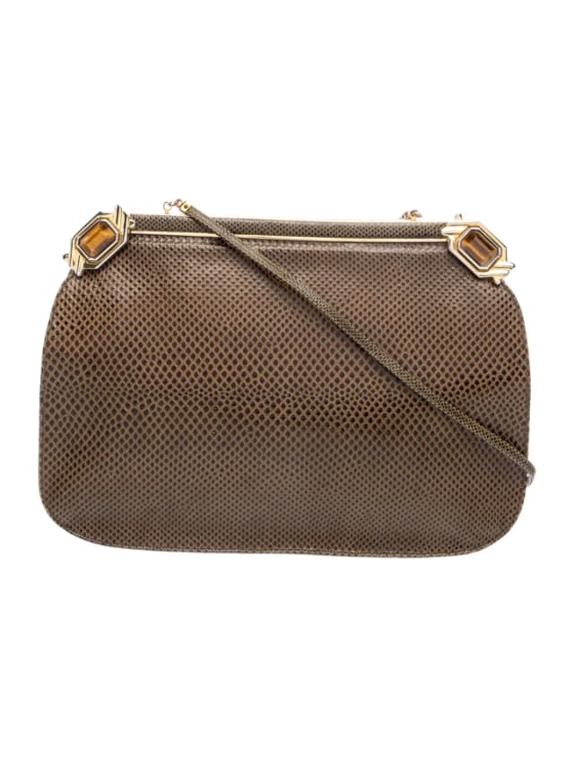 Judith Leiber Karung Crossbody Bag in brown|red Satin from The RealReal, photo 1 of 1