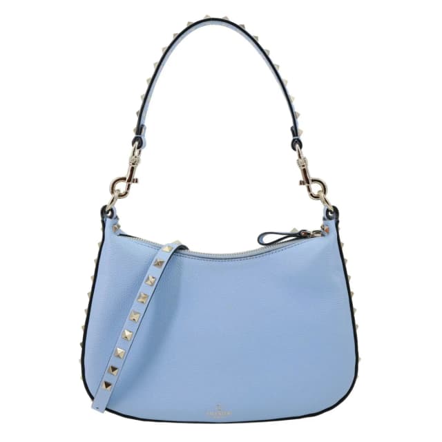 Valentino Garavani Rockstud Leather Hobo Bag Blue in Blue Leather from Dallas Designer Handbags, photo 1 of 1