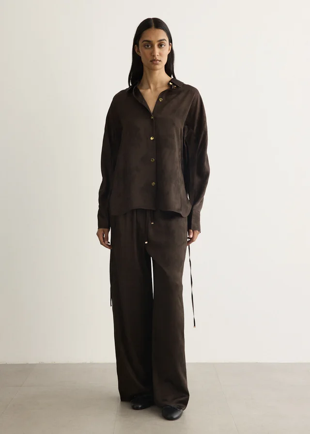 Ganni Jacquard Long Sleeve Shirt in Demitasse ZWX, image 1 of 1 from Incu