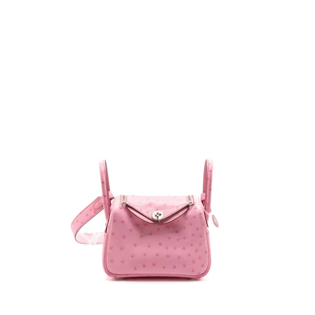 Hermès Mini Lindy Ostrich Rose Bubblegum SHW Stamp W in Pink Ostrich from EMIER, photo 1 of 1