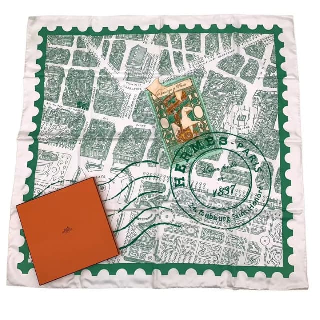 Hermès Carre 90 de Passage Paris Silk Scarf Green in Green Silk from The Reluxe, photo 1 of 1