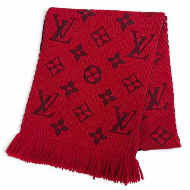 Louis Vuitton Logomania Scarf Wool Silk Ruby Monogram Fringe in Silk from The Reluxe, photo 1 of 1