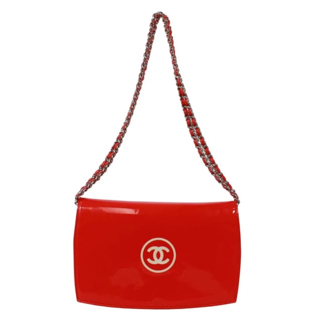 Chanel CC Logo Patent Leather Red Chain Shoulder Bag Silver in Red Patent leather from The Reluxe, photo 1 of 1