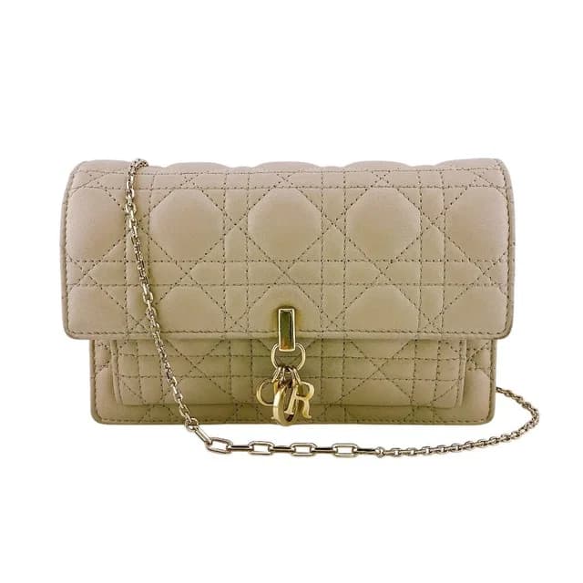 Lady Dior Logo Leather Wallet Chain Beige Handbag in Beige Leather from The Reluxe, photo 1 of 1
