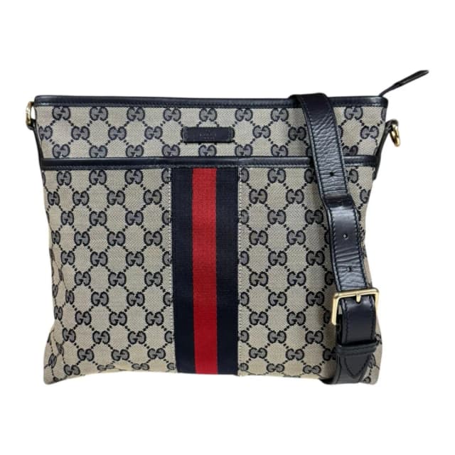 Gucci Sherry GG Canvas Shoulder Bag Beige Navy in Beige Canvas from The Reluxe, photo 1 of 1