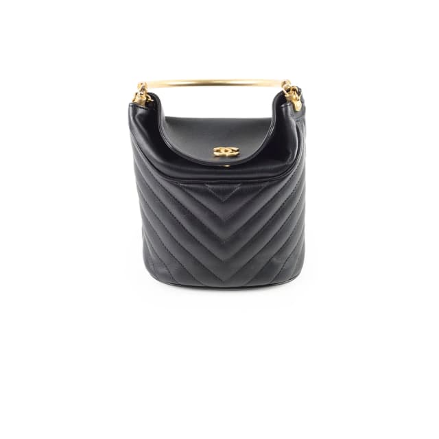 Chanel Chevron Quilted Top Handle Bucket Bag Black in Black Lambskin from The Purse Affair, photo 1 of 1