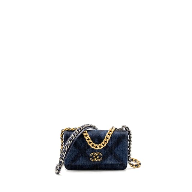 Chanel 19 Wallet on Chain Denim Blue Multicolour Hardware (Microchip) in Blue Denim from EMIER, photo 1 of 1