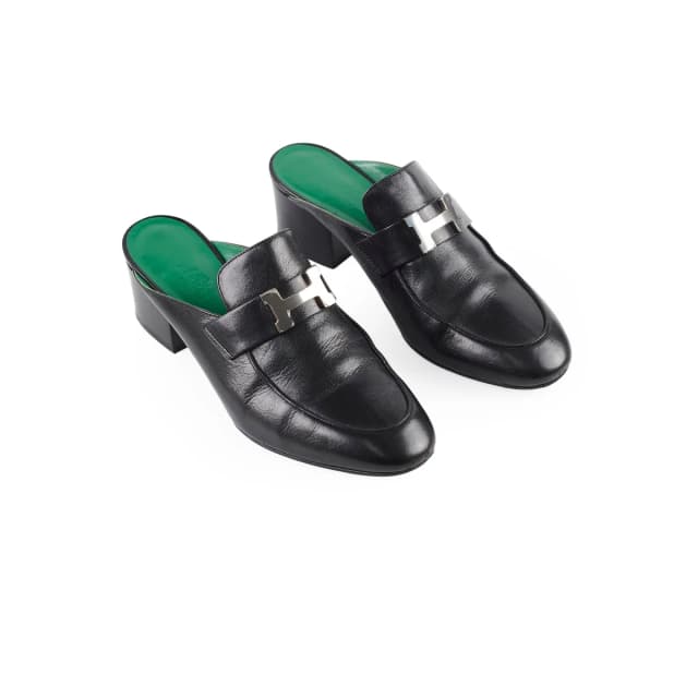 Hermès Paradia Mules Size 36.5 Black in Black Leather from The Purse Affair, photo 1 of 1