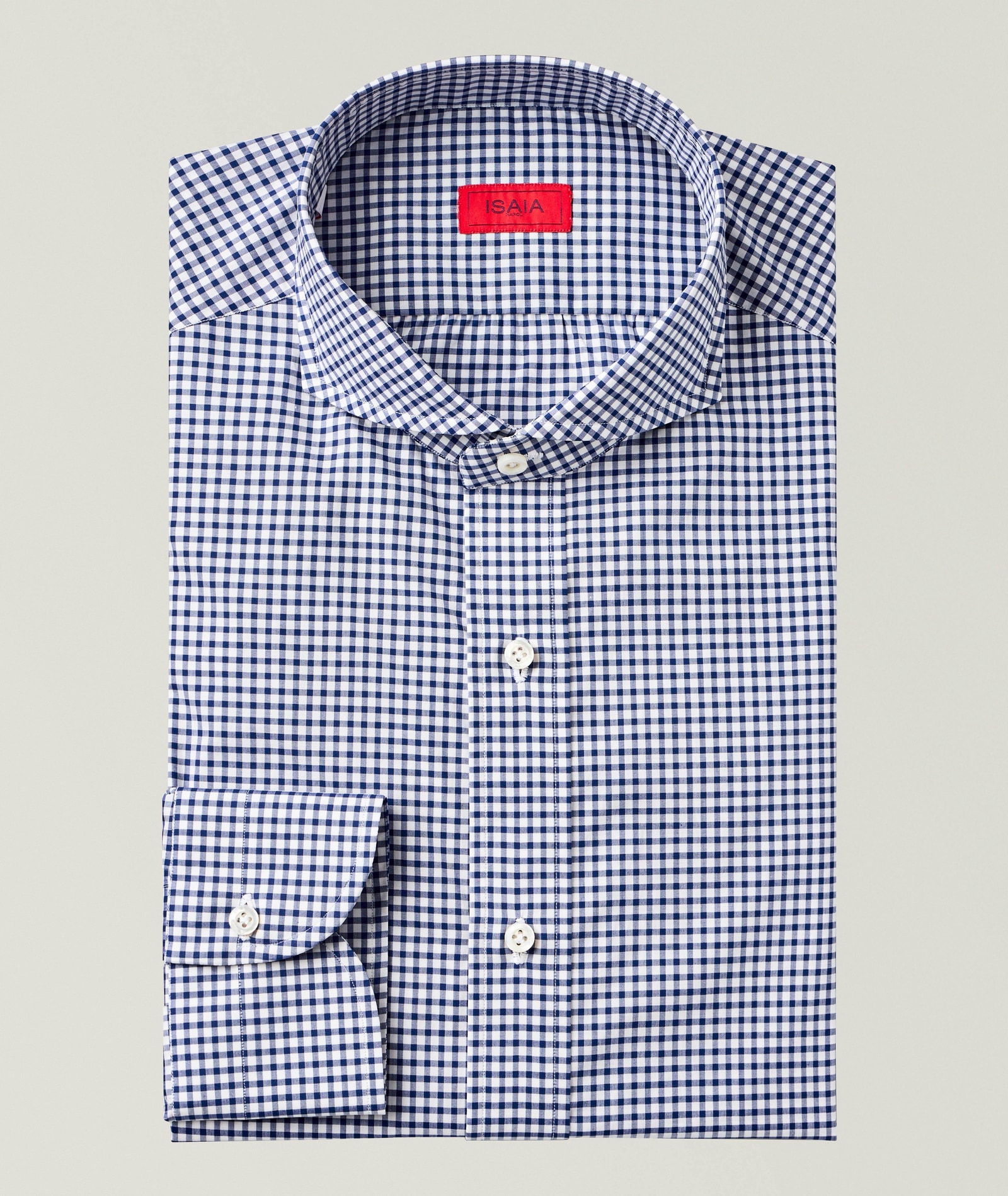Isaia Gingham Cotton Dress Shirt in Blue Cotton & Cotton Blends, image 1 of 1 from Harry Rosen