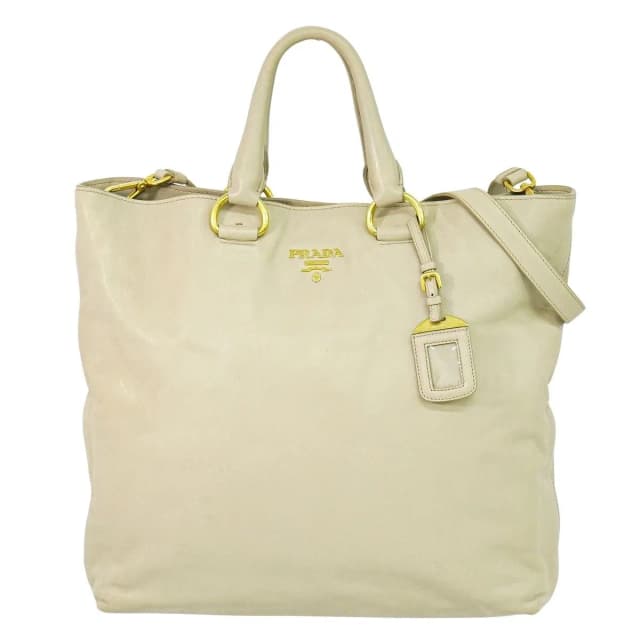 Prada 2-Way Shoulder Bag Tote Beige Outside in Beige Leather from The Reluxe, photo 1 of 1
