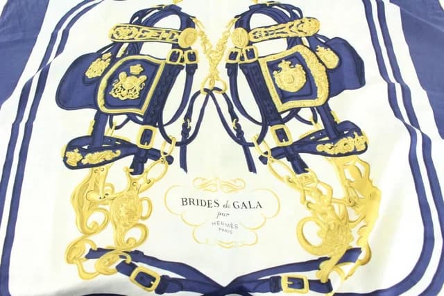 Hermès Navy x Gold Brides de Gala Silk Scarf in Navy Silk from Bagriculture, photo 1 of 1