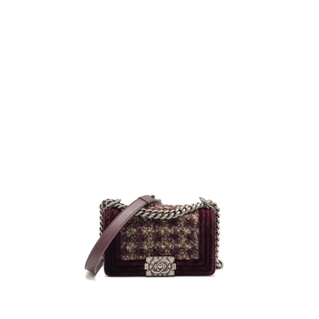Chanel Small Boy Bag Tweed / Velvet / Lambskin Burgundy Ruthenium Hardware in Burgundy Lambskin from EMIER, photo 1 of 1