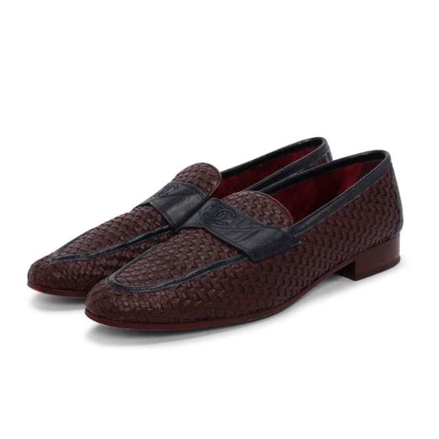 Chanel CC Loafers 38.5 in Burgundy & Navy Woven leather from Blue Spinach, photo 1 of 1