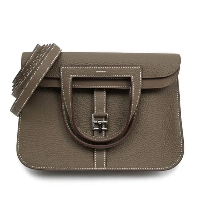 Hermès Halzan 25 Etoupe Silver Taurillon Clemence Leather Hand Bag in Taupe Clemence leather from The Reluxe, photo 1 of 1