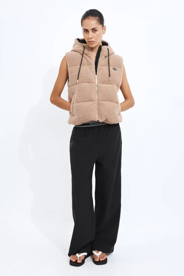 Athletica Sherpa Sleeveless Vest in NOUGAT, image 1 of 1 from Aje