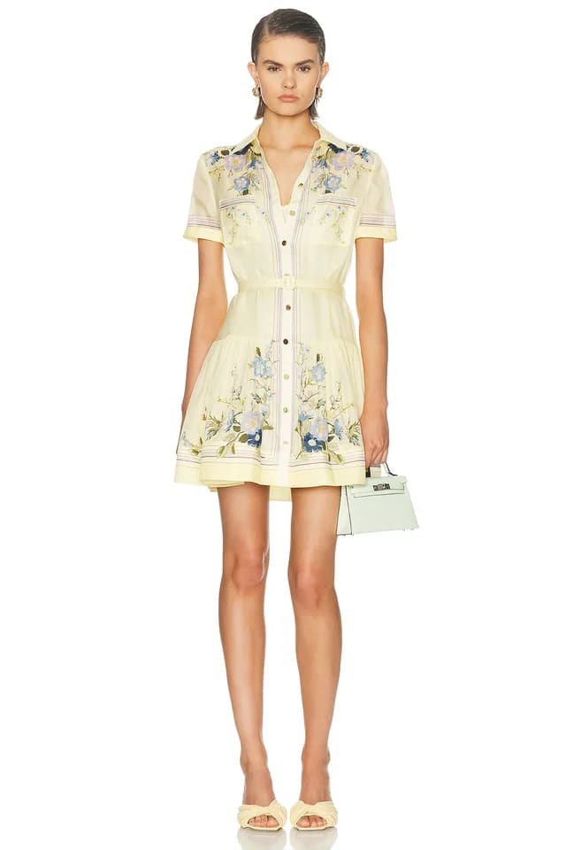 self-portrait Floral Organza Mini Dress in Yellow, image 1 of 1 from FWRD