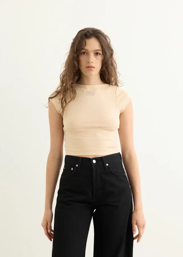 Jean Paul Gaultier Cotton Ribbed Cropped Baby T-Shirt in NUDE, image 1 of 1 from Incu